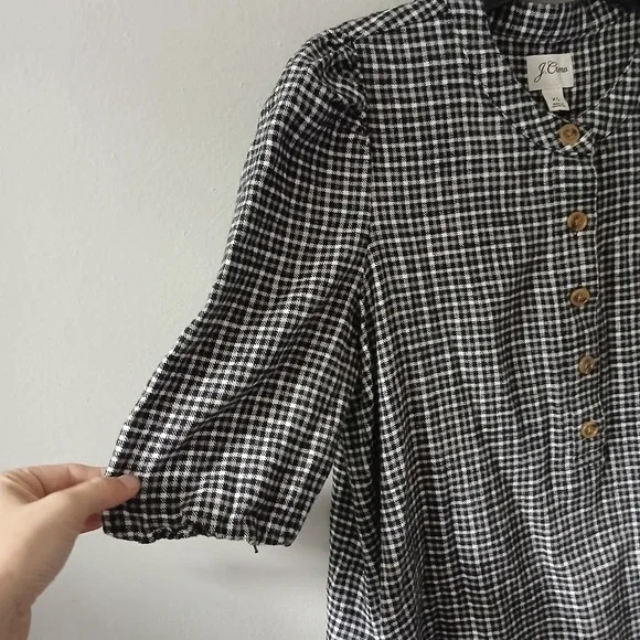 J.Crew Women's Size Xs Small Dress Flannel Checkered Puff Sleeve Pockets Buttons - Picture 7 of 15